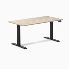 Desky Dual Laminate Sit Stand Desk, Classic Oak desktop, Matte Black frame