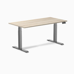 Desky Dual Laminate Sit Stand Desk, Classic Oak desktop, Space Gray frame