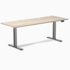 Desky Dual Laminate Sit Stand Desk, Classic Oak desktop, Space Gray frame