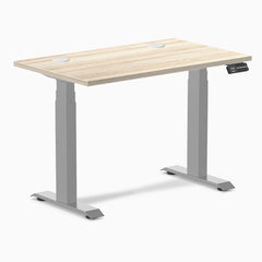 Desky Dual Mini Sit Stand Desk, Classic Oak desktop, Gray frame
