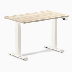 Desky Dual Mini Sit Stand Desk, Classic Oak desktop, White frame
