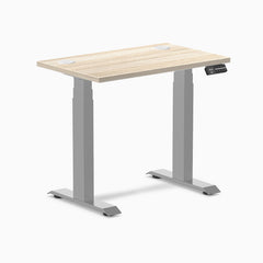 Desky Dual Mini Sit Stand Desk, Classic Oak desktop, Gray frame