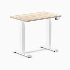 Desky Dual Mini Sit Stand Desk, Classic Oak desktop, White frame