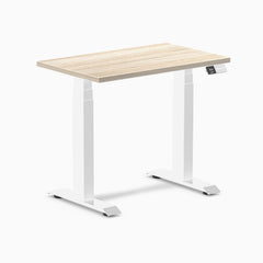 Desky Dual Mini Sit Stand Desk, Classic Oak desktop, White frame