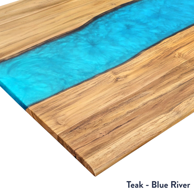 Teak blue river resin desktop from desky