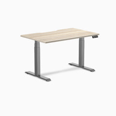 Desky Dual Scalloped Laminate Sit Stand Desk, Classic Oak desktop, Space Gray frame