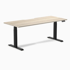 Desky Dual Scalloped Laminate Sit Stand Desk, Classic Oak desktop, Matte Black frame