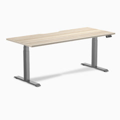 Desky Dual Scalloped Laminate Sit Stand Desk, Classic Oak desktop, Space Gray frame