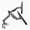 Desky Dual Slim Aluminium Monitor Arm attached to two monitors 