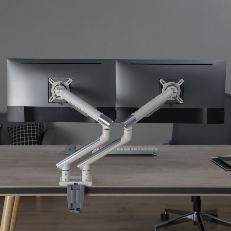 Desky Dual Slim Aluminium Monitor Arm setup 