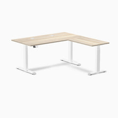 Desky L-Shape Laminate Sit Stand Desk, Classic Oak desktop, White frame