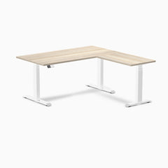 Desky L-Shape Laminate Sit Stand Desk, Classic Oak desktop, White frame