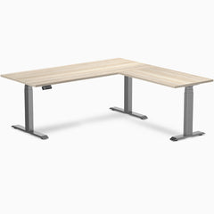 Desky L-Shape Laminate Sit Stand Desk, Classic Oak desktop, Space Gray frame