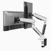 Dual LED monitor arm in white attached to monitors