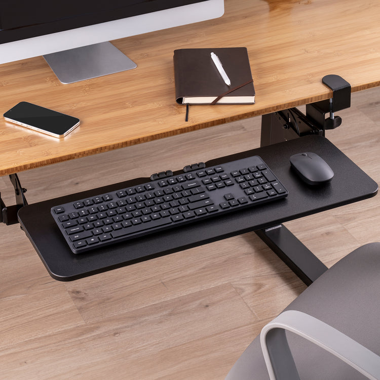 Desky Keyboard Tray set up with mouse attached on desk