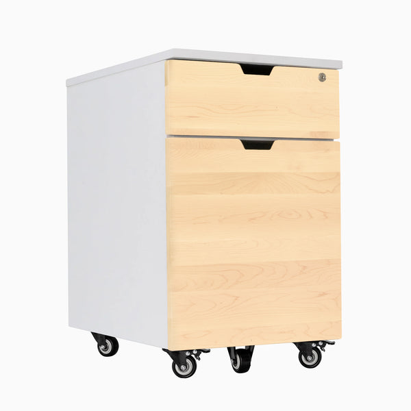Desky Wooden Minimal Filing Cabinet, White frame, Maple Hardwood