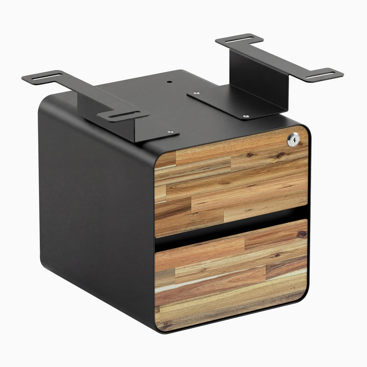 Desky minimal under desk cabinet black frame, acacia front