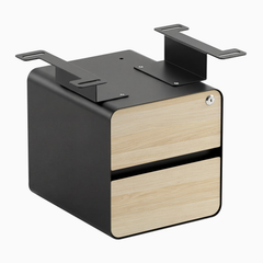 Desky Minimal Under Desk Cabinet, Classic Oak Laminate, Black frame