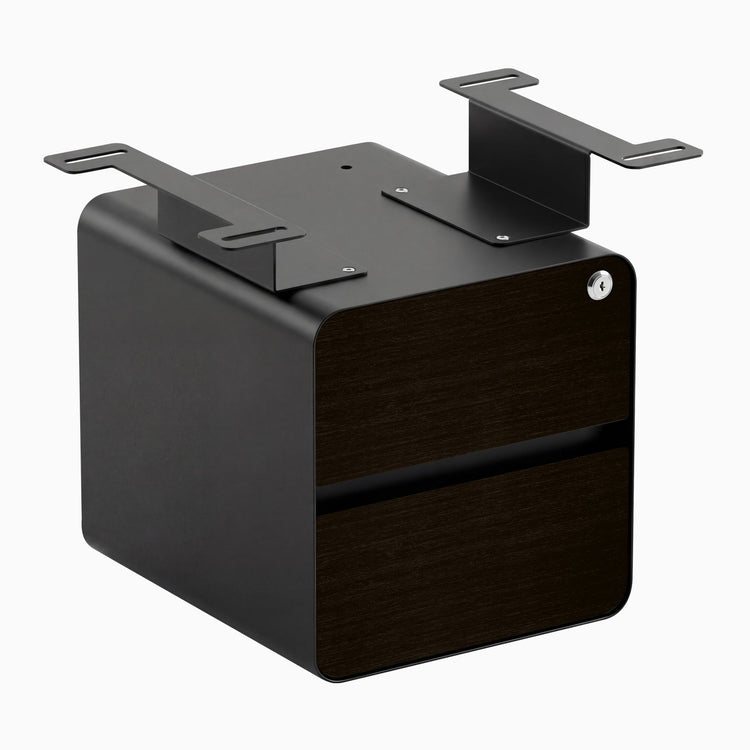 Desky minimal under desk cabinet black frame, dark bamboo front