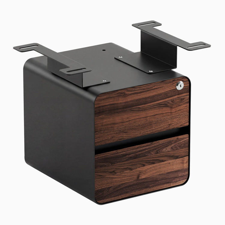 Desky Minimal Under Desk Cabinet-Cabinets-Desky-Walnut Hardwood-Black-Desky® Australia