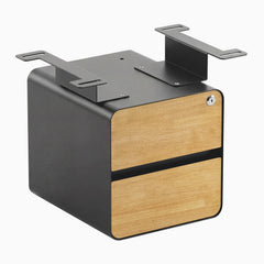 Desky Minimal Under Desk Cabinet, Light Oak Rubberwood, Space Gray frame