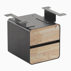 Desky Minimal Under Desk Cabinet, Natural Rubberwood, Space Gray frame