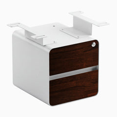 Desky minimal under desk cabinet white frame, dark walnut front