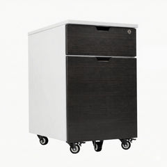 Desky Wooden Minimal Filing Cabinet, White frame, Dark Bamboo