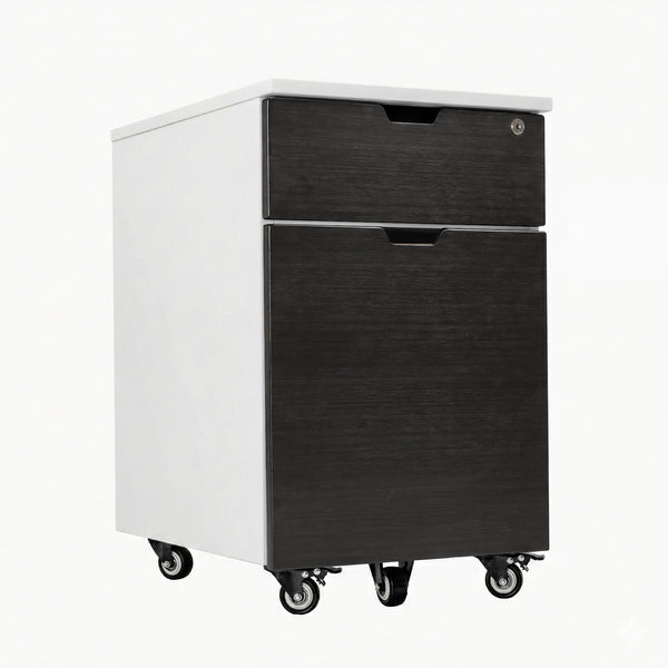 Desky Wooden Minimal Filing Cabinet, White frame, Dark Bamboo