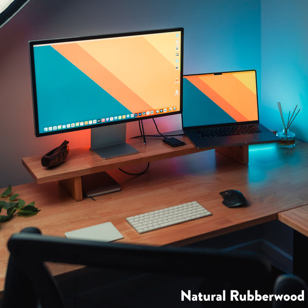desky wooden monitor stand natural rubberwood