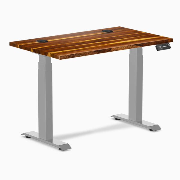 Desky Dual Mini Hardwood Sit Stand Desk, Pheasantwood desktop, Gray frame