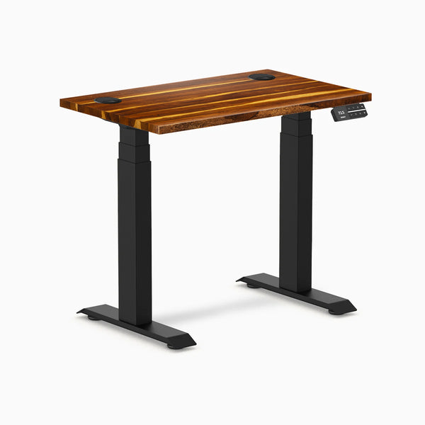 Desky Dual Mini Hardwood Sit Stand Desk, Pheasantwood desktop, Matte Black frame
