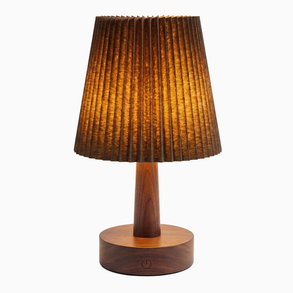 Dark walnut stained ripple wooden desk lamp rechargeable
