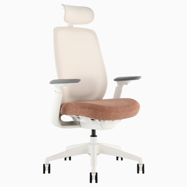 Desky Sereno Ergonomic Office Task Chair in White + Peach