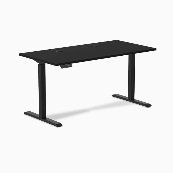 Desky Single Sit Stand Desk, Black desktop, Black frame