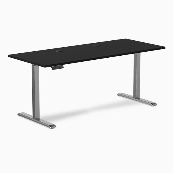 Desky Single Sit Stand Gaming Desk, Black desktop, Space Gray frame