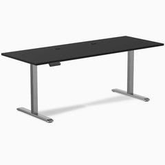 Desky Single Sit Stand Desk, Black desktop, Space Gray frame
