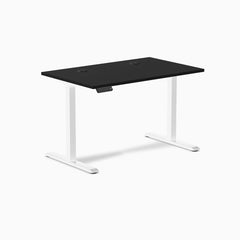 Desky Single Sit Stand Gaming Desk, Black desktop, White frame