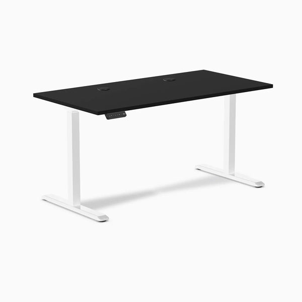Desky Single Sit Stand Desk, Black desktop, White frame