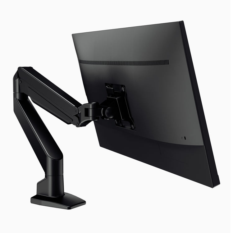 Desky heavy duty single monitor arm in black with monitor 