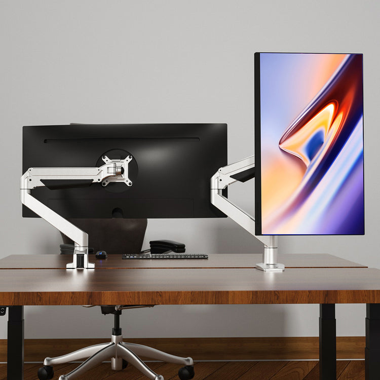 Desky heavy duty single monitor arm setup dual monitor in vertical 