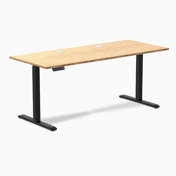 Desky Single Sit Stand Desk, Bamboo desktop, Black frame