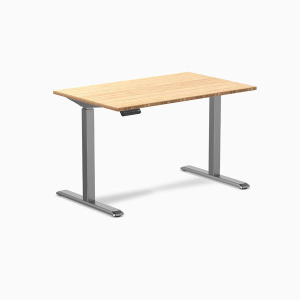 Desky Single Sit Stand Desk, Bamboo desktop, Space Gray frame