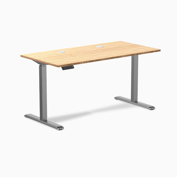 Desky Single Sit Stand Desk, Bamboo desktop, Space Gray frame