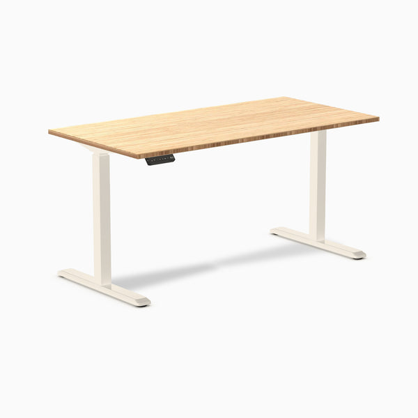 Desky Single Sit Stand Desk, Bamboo desktop, Wheat frame