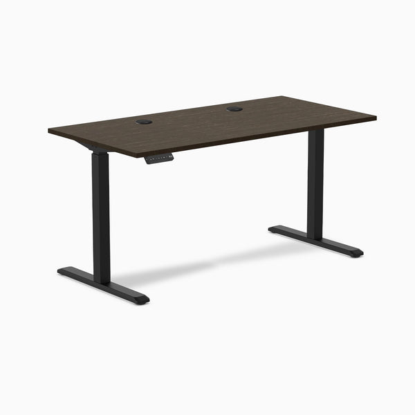Desky Single Sit Stand Desk, Dark Bamboo desktop, Black frame