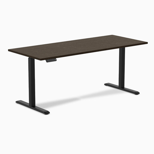 Desky Single Sit Stand Desk, Dark Bamboo desktop, Black frame