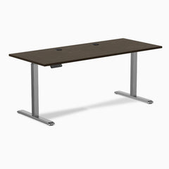 Desky Single Sit Stand Desk, Dark Bamboo desktop, Space Gray frame