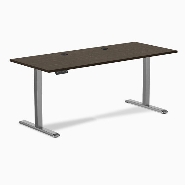 Desky Single Sit Stand Desk, Dark Bamboo desktop, Space Gray frame