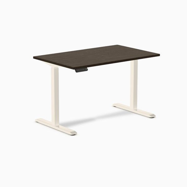Desky Single Sit Stand Desk, Dark Bamboo desktop, Wheat frame